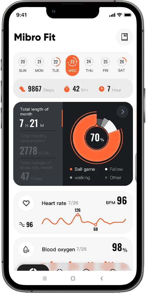 Mibrofit App- homepage
